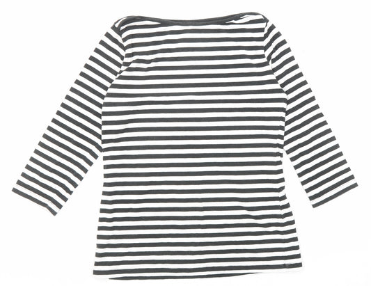 Amy Gee Womens Black Striped Cotton Basic T-Shirt Size M Boat Neck
