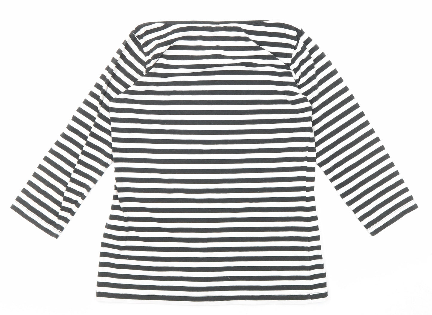 Amy Gee Womens Black Striped Cotton Basic T-Shirt Size M Boat Neck