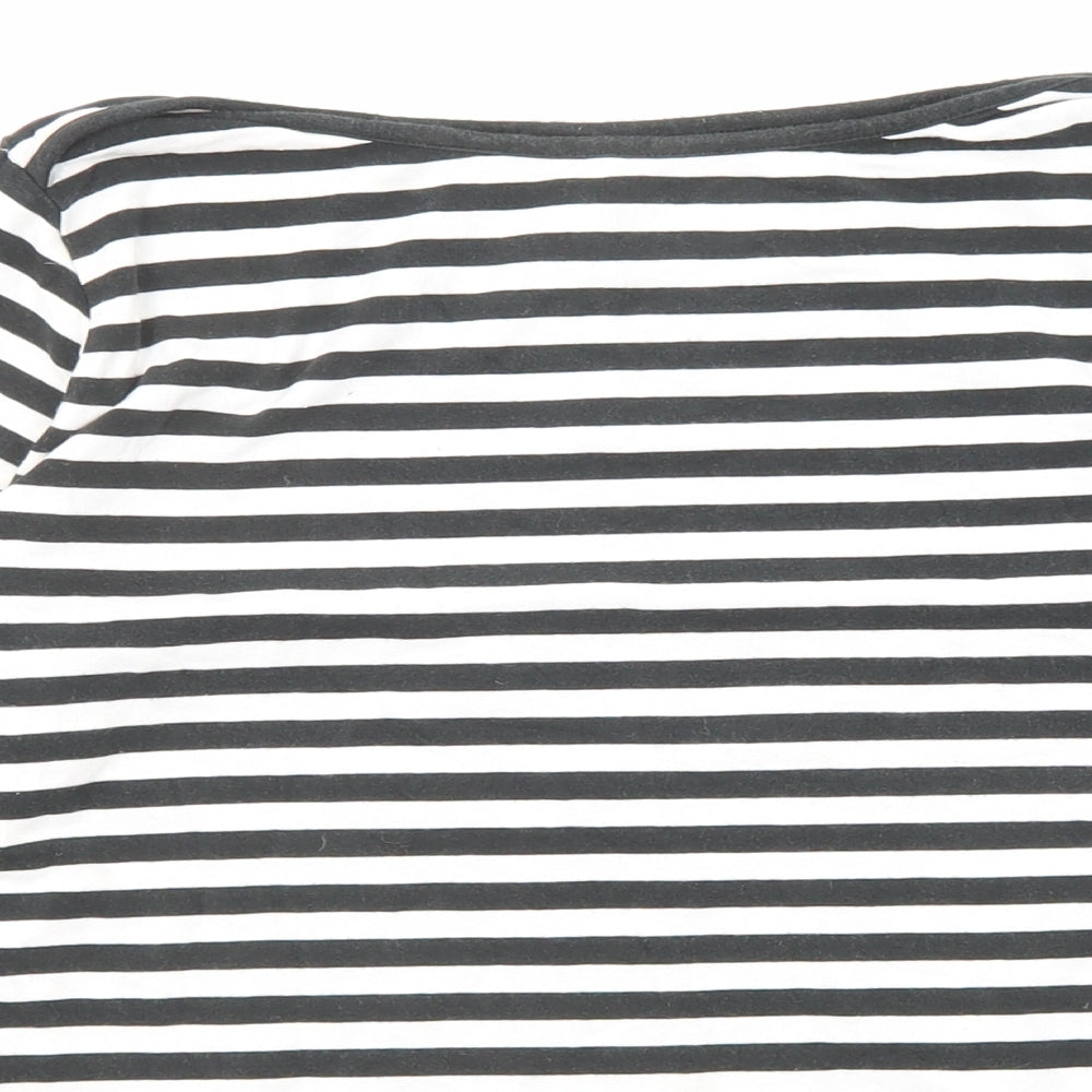 Amy Gee Womens Black Striped Cotton Basic T-Shirt Size M Boat Neck