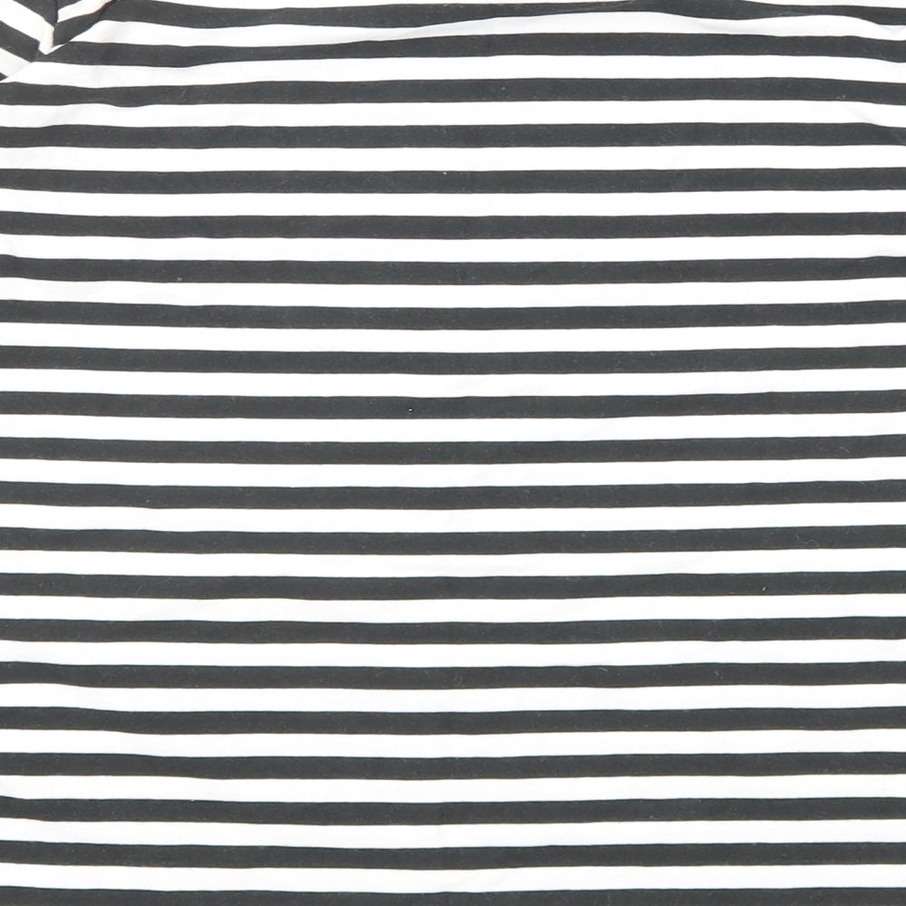 Amy Gee Womens Black Striped Cotton Basic T-Shirt Size M Boat Neck