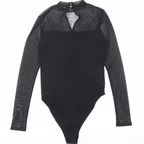 New Look Womens Black Cotton Bodysuit One-Piece Size 12 Snap
