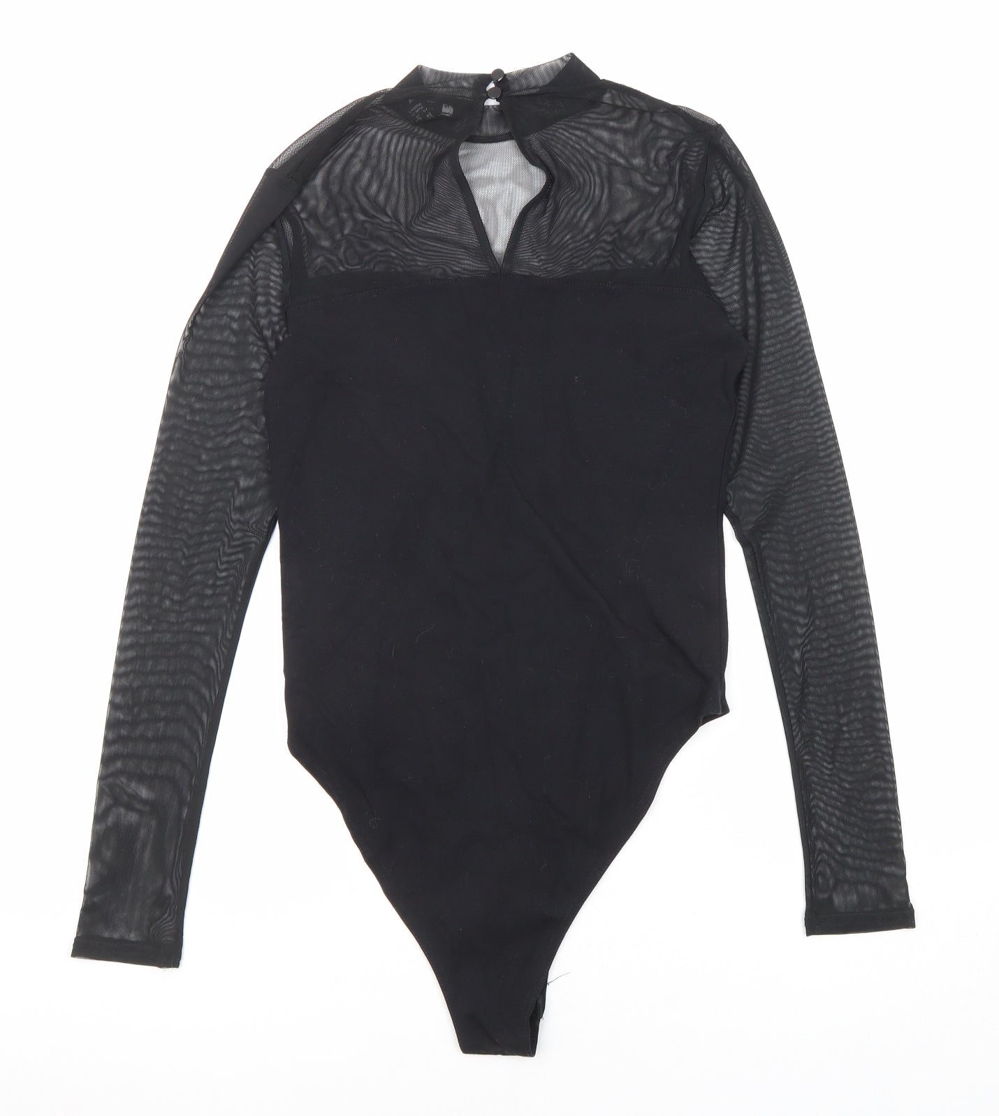 New Look Womens Black Cotton Bodysuit One-Piece Size 12 Snap