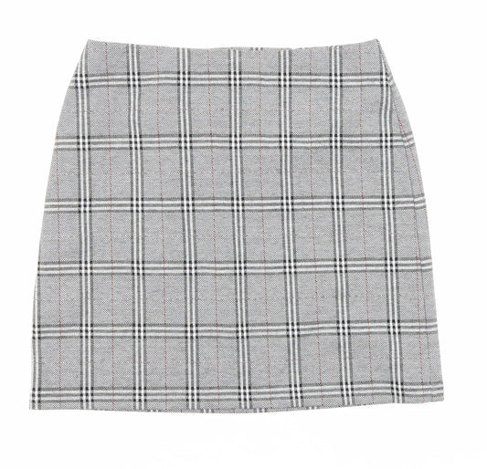 Marks and Spencer Womens Grey Plaid Polyester A-Line Skirt Size 10