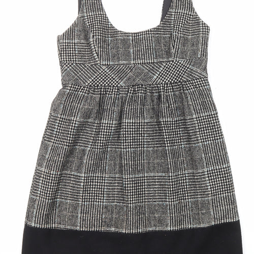 Zara Womens Black Plaid Polyester Pinafore/Dungaree Dress Size M Scoop Neck Zip