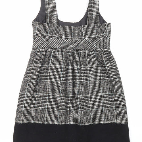 Zara Womens Black Plaid Polyester Pinafore/Dungaree Dress Size M Scoop Neck Zip