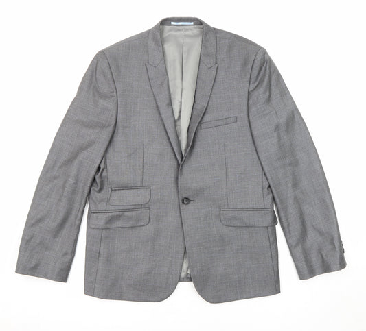 Burton Mens Grey Check Polyester Jacket Suit Jacket Size 40 Regular