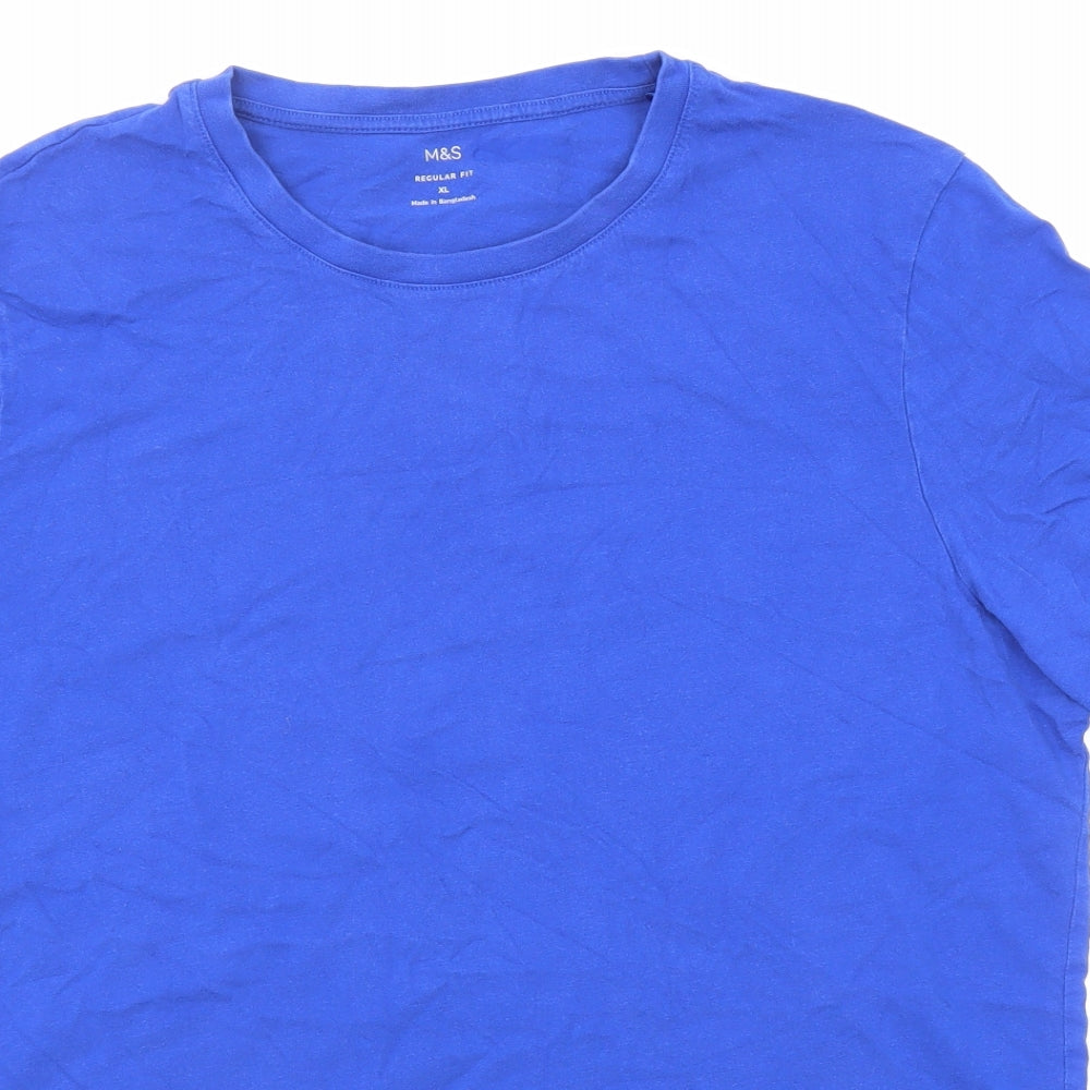 Marks and Spencer Mens Blue Cotton T-Shirt Size XL Crew Neck