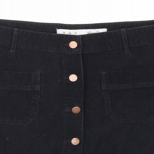 Denim & Co. Womens Black Cotton A-Line Skirt Size 16 Button