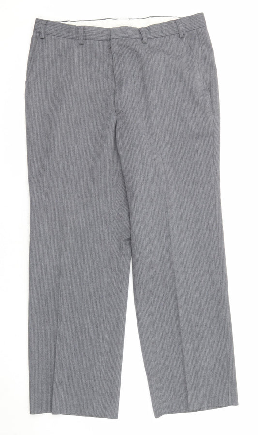 St Michael Mens Grey Polyester Trousers Size 36 in L29 in Regular Zip