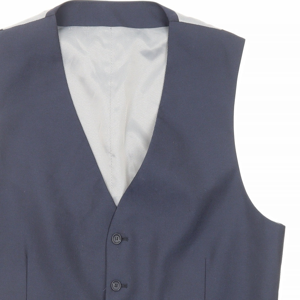 Burton Mens Blue Polyester Jacket Suit Waistcoat Size 44 Regular - Chest 44-48