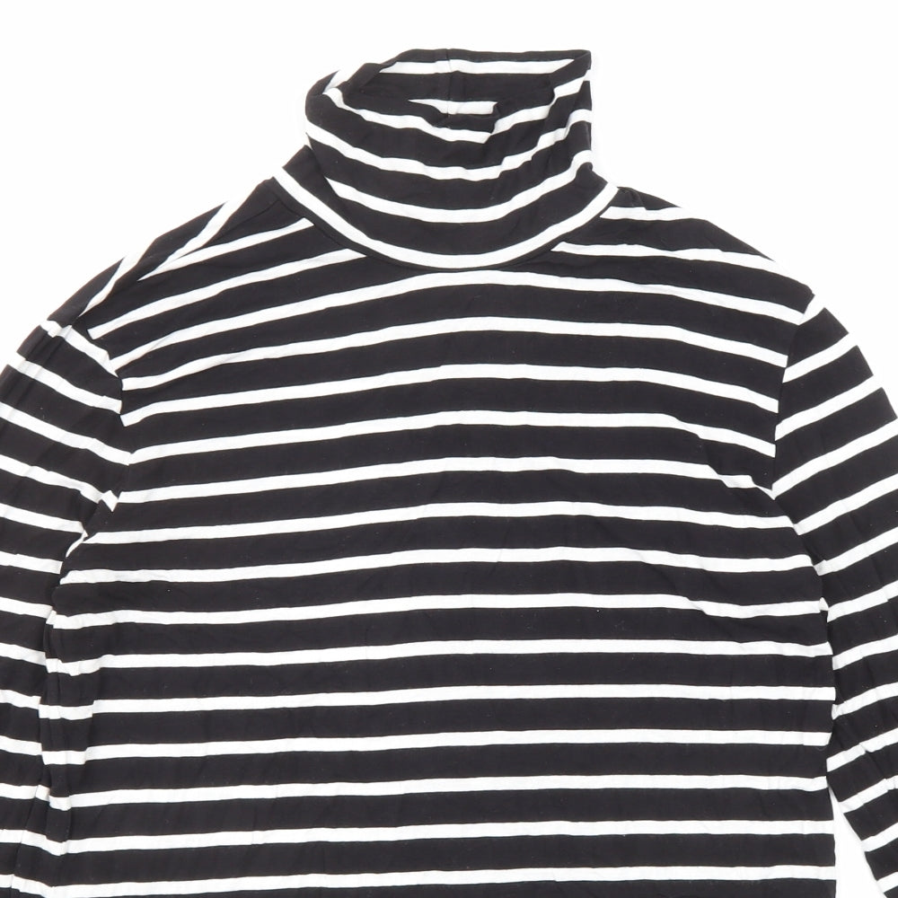 H&M Womens Black Striped Viscose Basic T-Shirt Size M Roll Neck