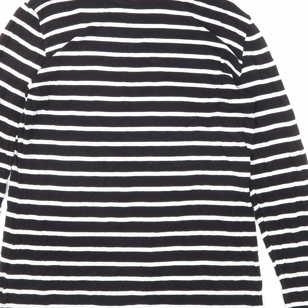 H&M Womens Black Striped Viscose Basic T-Shirt Size M Roll Neck