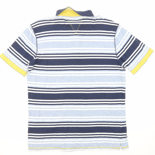White Stuff Mens Blue Striped Cotton Polo Size M Collared Button