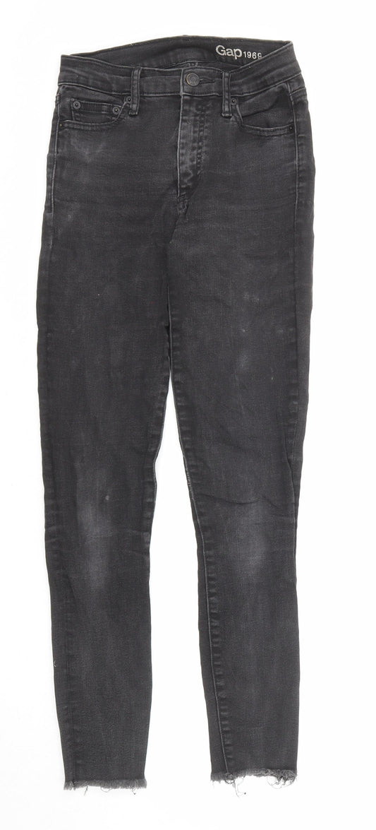 Gap Womens Black Cotton Skinny Jeans Size 25 in L27 in Regular Zip - Raw Hems