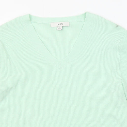 Marks and Spencer Womens Green V-Neck Viscose Pullover Jumper Size L