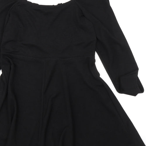 Quiz Womens Black Polyester Skater Dress Size 12 Scoop Neck Pullover