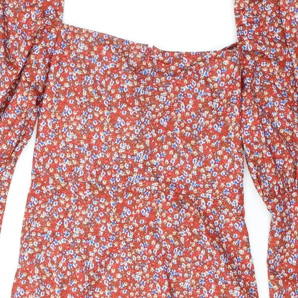 PRETTYLITTLETHING Womens Multicoloured Floral Polyester Mini Size 14 V-Neck Zip