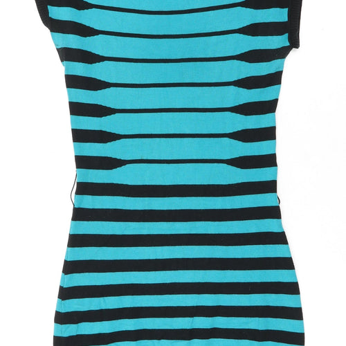 Jane Norman Womens Blue Striped Trivinyl Jumper Dress Size 12 Boat Neck Pullover