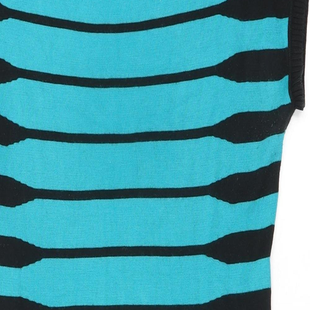 Jane Norman Womens Blue Striped Trivinyl Jumper Dress Size 12 Boat Neck Pullover