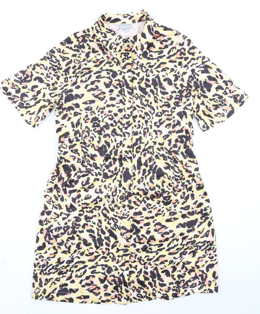 Oliver Bonas Womens Multicoloured Animal Print Chlorofibre Shirt Dress Size 10 Collared Button - Leopard pattern