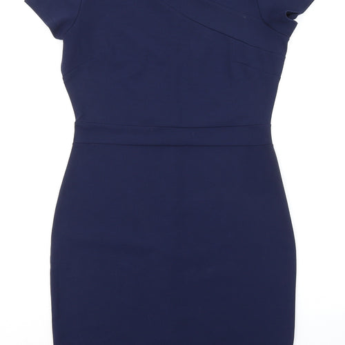 Dorothy Perkins Womens Blue Polyester Shift Size 12 V-Neck Zip