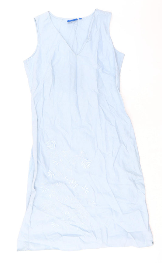 Ocean Bay Womens Blue Linen Shift Size 12 V-Neck Pullover