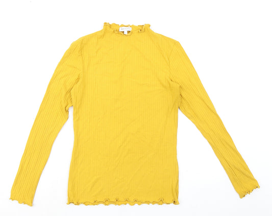 Warehouse Womens Yellow Viscose Basic T-Shirt Size 8 Mock Neck