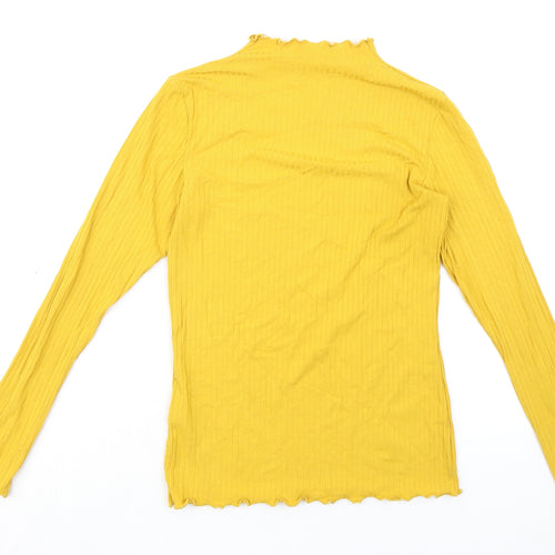 Warehouse Womens Yellow Viscose Basic T-Shirt Size 8 Mock Neck