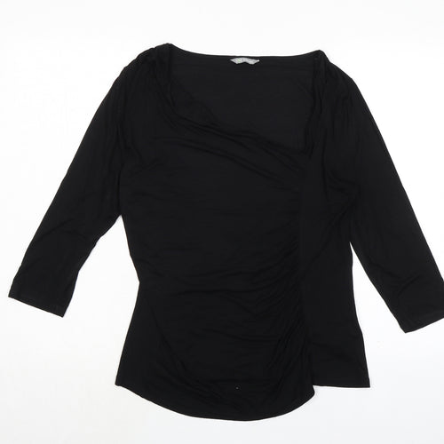 Marks and Spencer Womens Black Viscose Basic T-Shirt Size 16 Scoop Neck