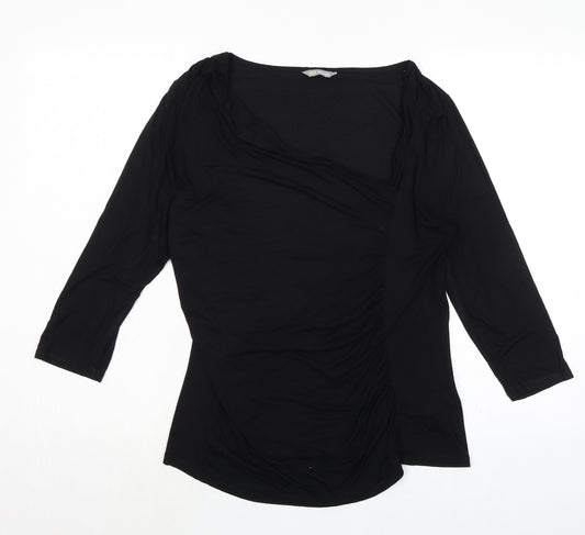 Marks and Spencer Womens Black Viscose Basic T-Shirt Size 16 Scoop Neck