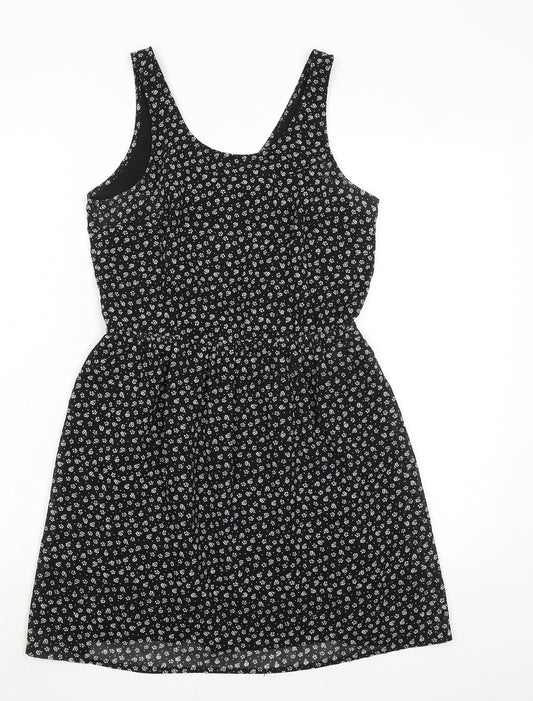 Divided by H&M Womens Black Geometric Polyester Tank Dress Size 8 Scoop Neck Pullover