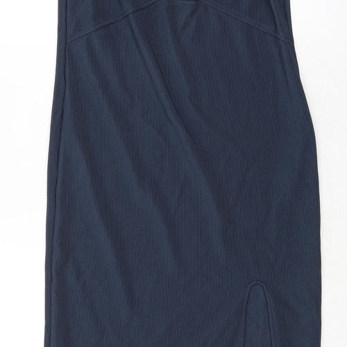 Topshop Womens Blue Polyester Tank Dress Size 14 V-Neck Pullover - Cold Shoulder