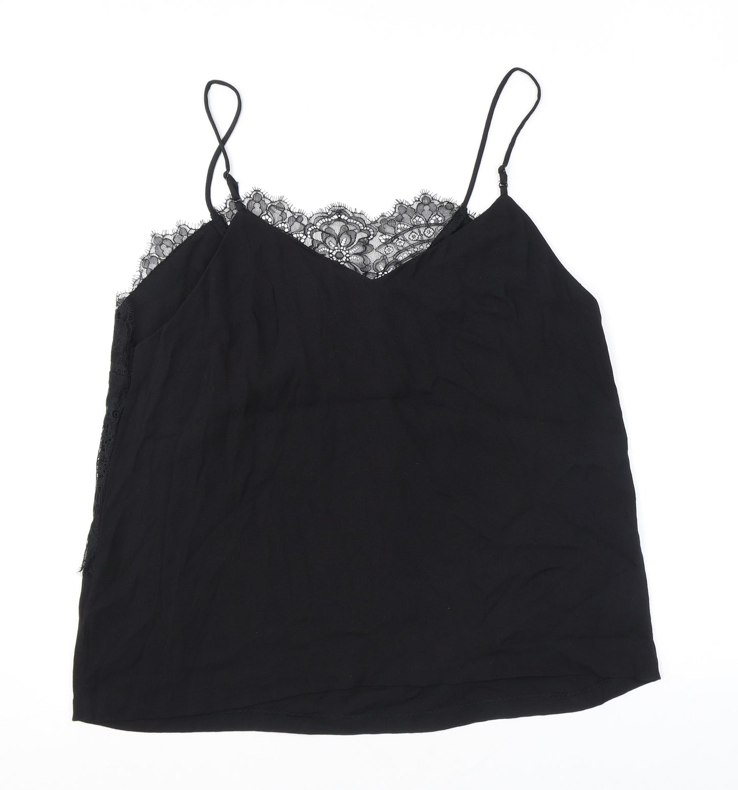 H&M Womens Black Viscose Basic Tank Size 20 V-Neck - Lace Overlay