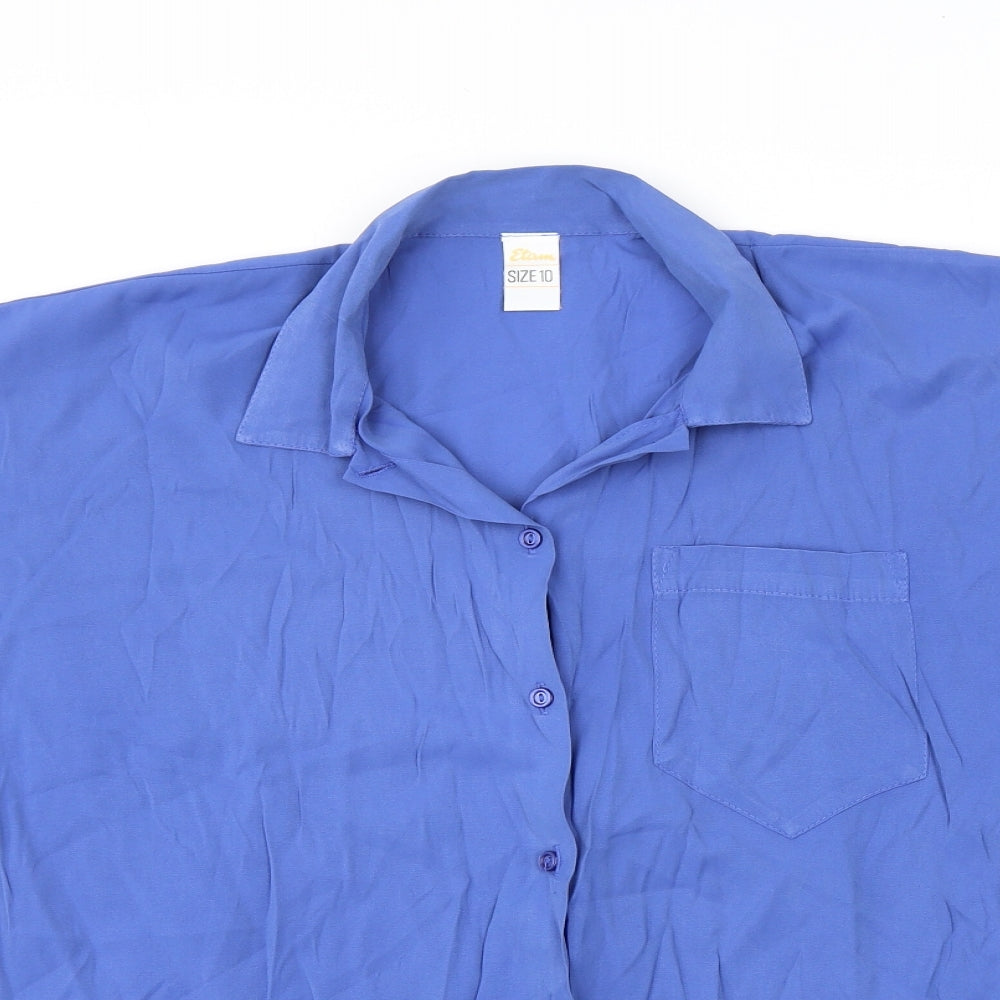 Etam Womens Blue Polyester Basic Button-Up Size 10 Collared