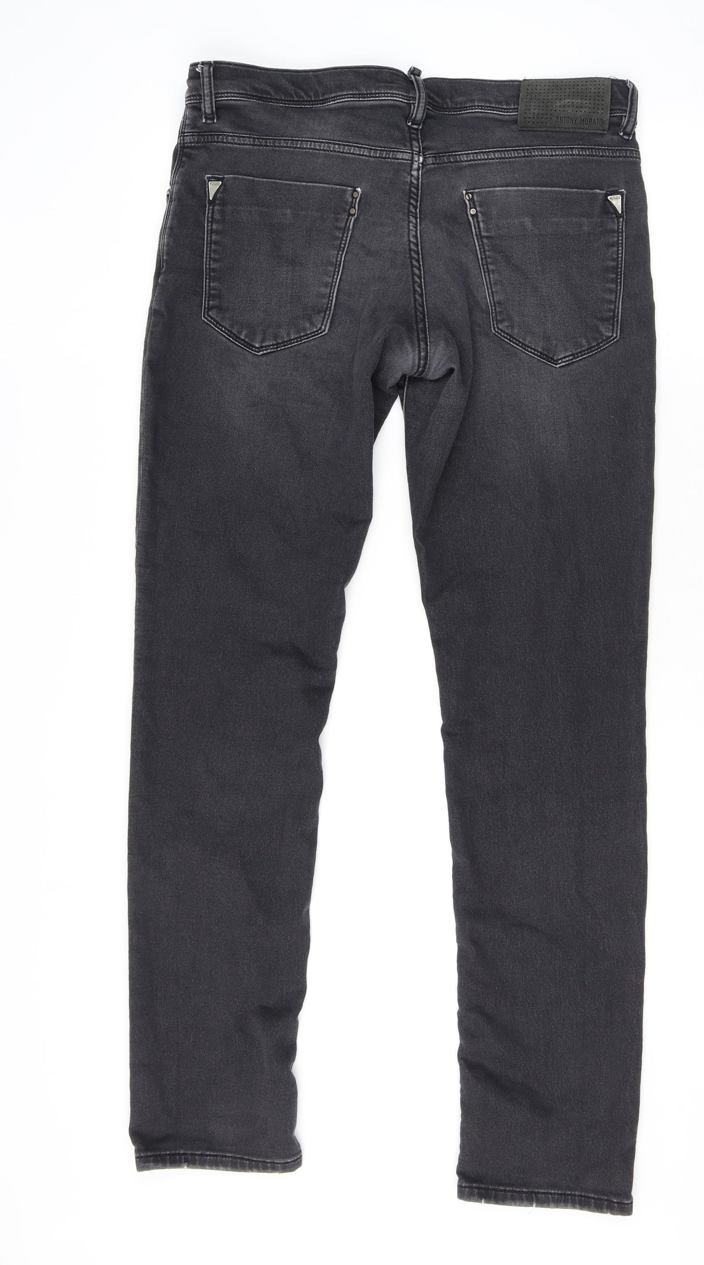 Antony Morato Mens Black Cotton Skinny Jeans Size 34 in L31 in Extra-Slim Zip