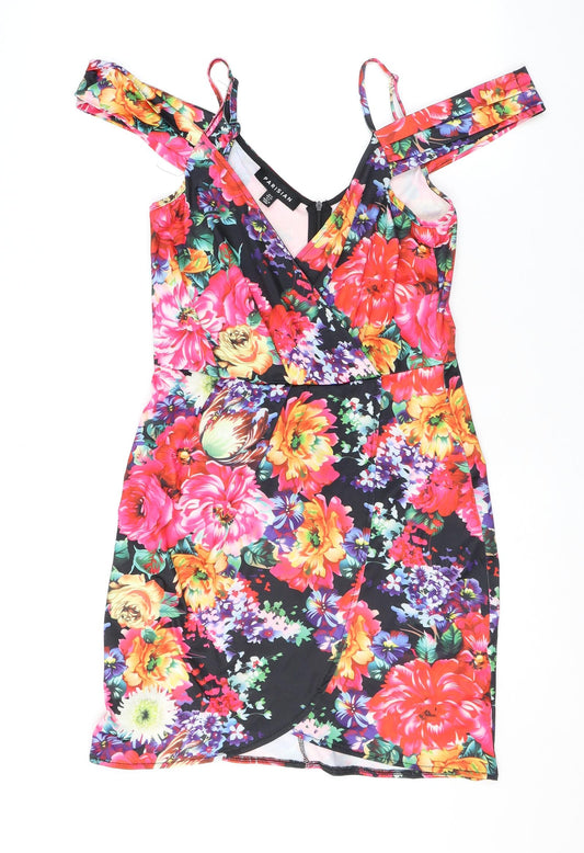 Parisian Womens Multicoloured Floral Polyester Mini Size 12 V-Neck Zip