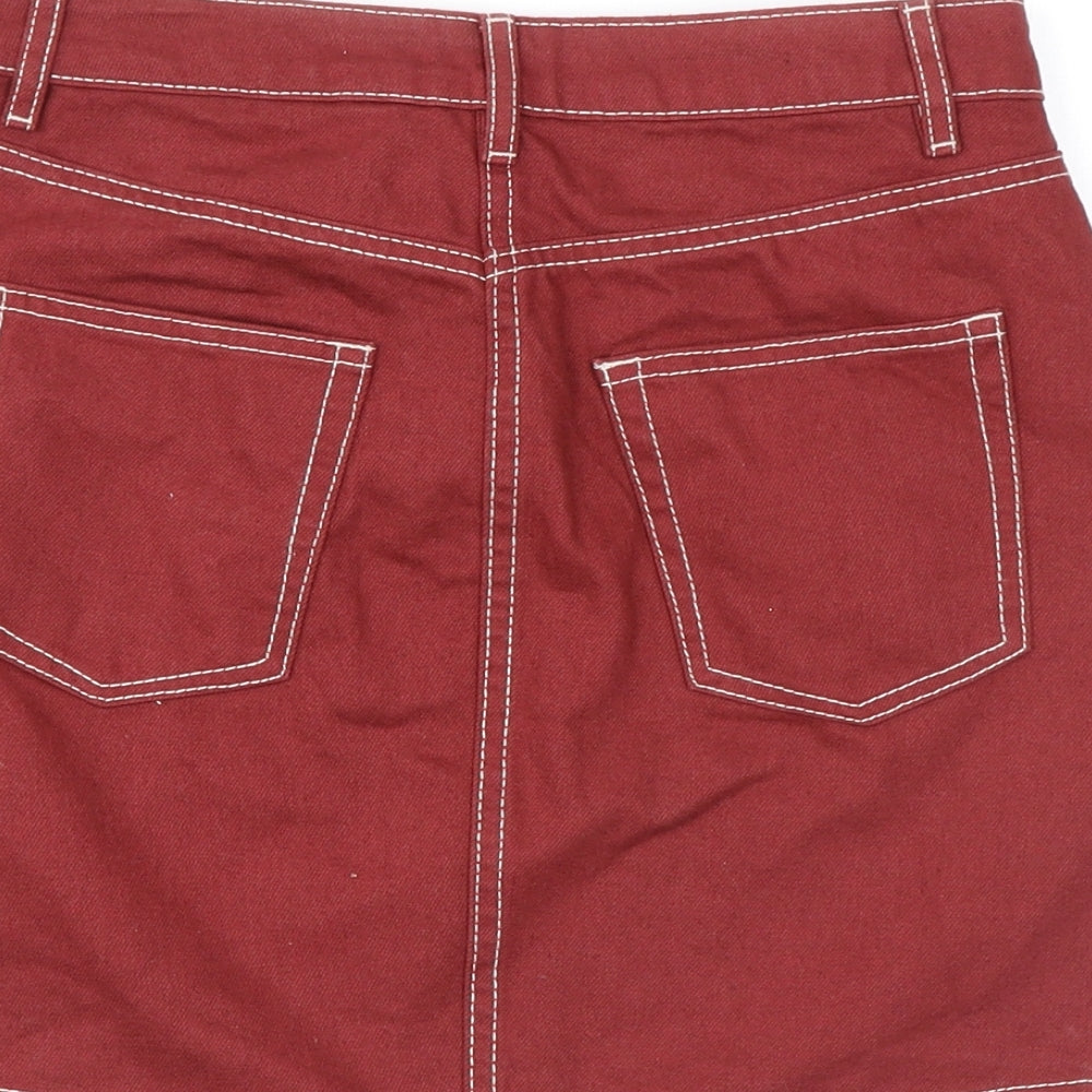 Divided by H&M Womens Red Cotton Mini Skirt Size 6 Zip