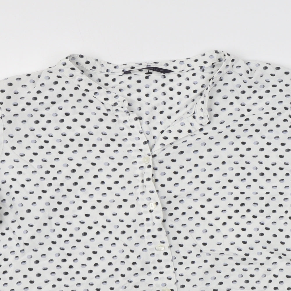 Marks and Spencer Womens White Polka Dot Viscose Basic Button-Up Size 10 Round Neck