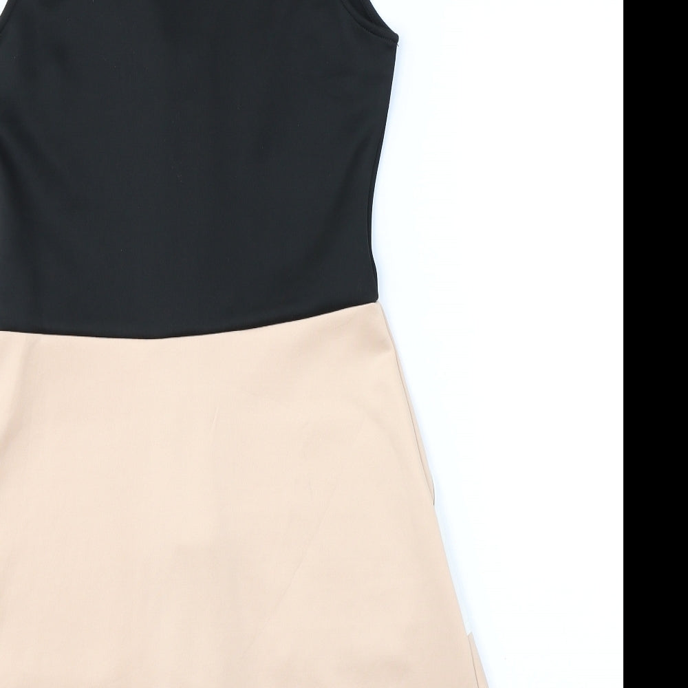 AX Paris Womens Black Colourblock Polyester Mini Size 10 V-Neck Zip