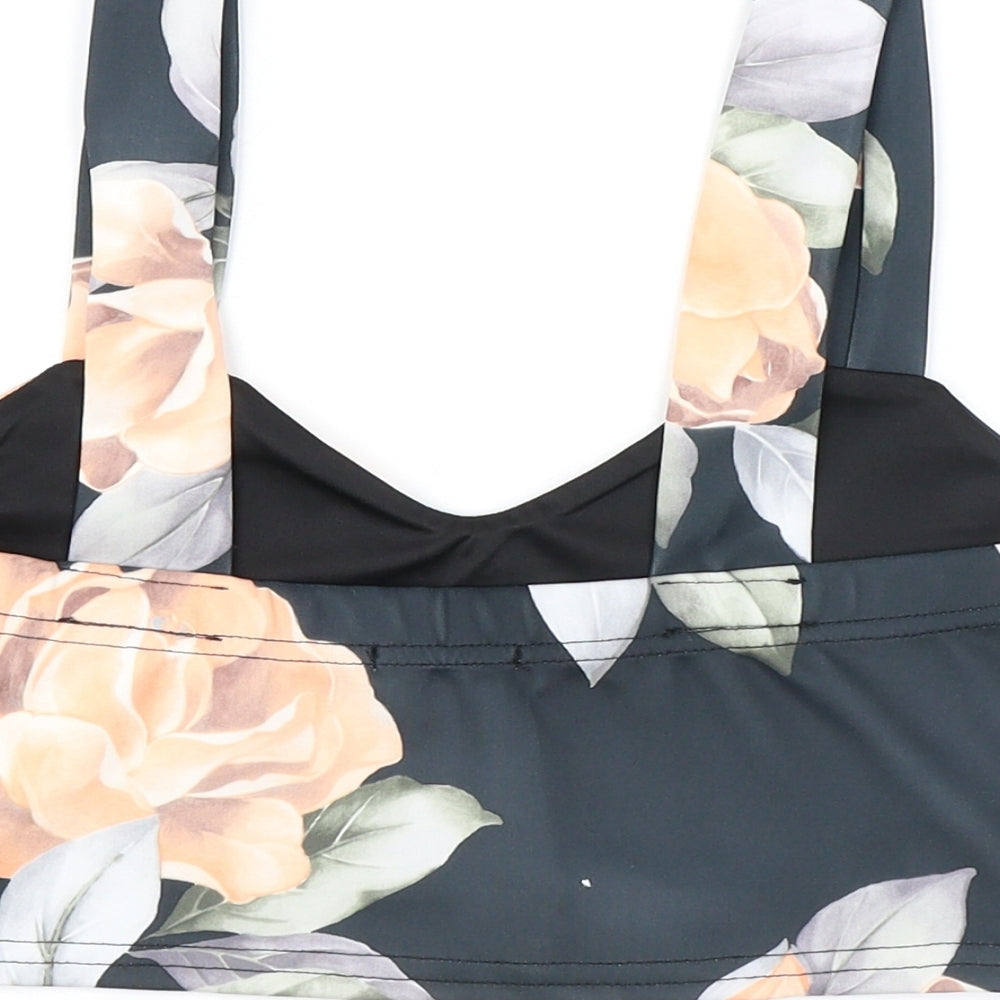 Boohoo Womens Black Floral Polyester Cropped Tank Size 10 V-Neck