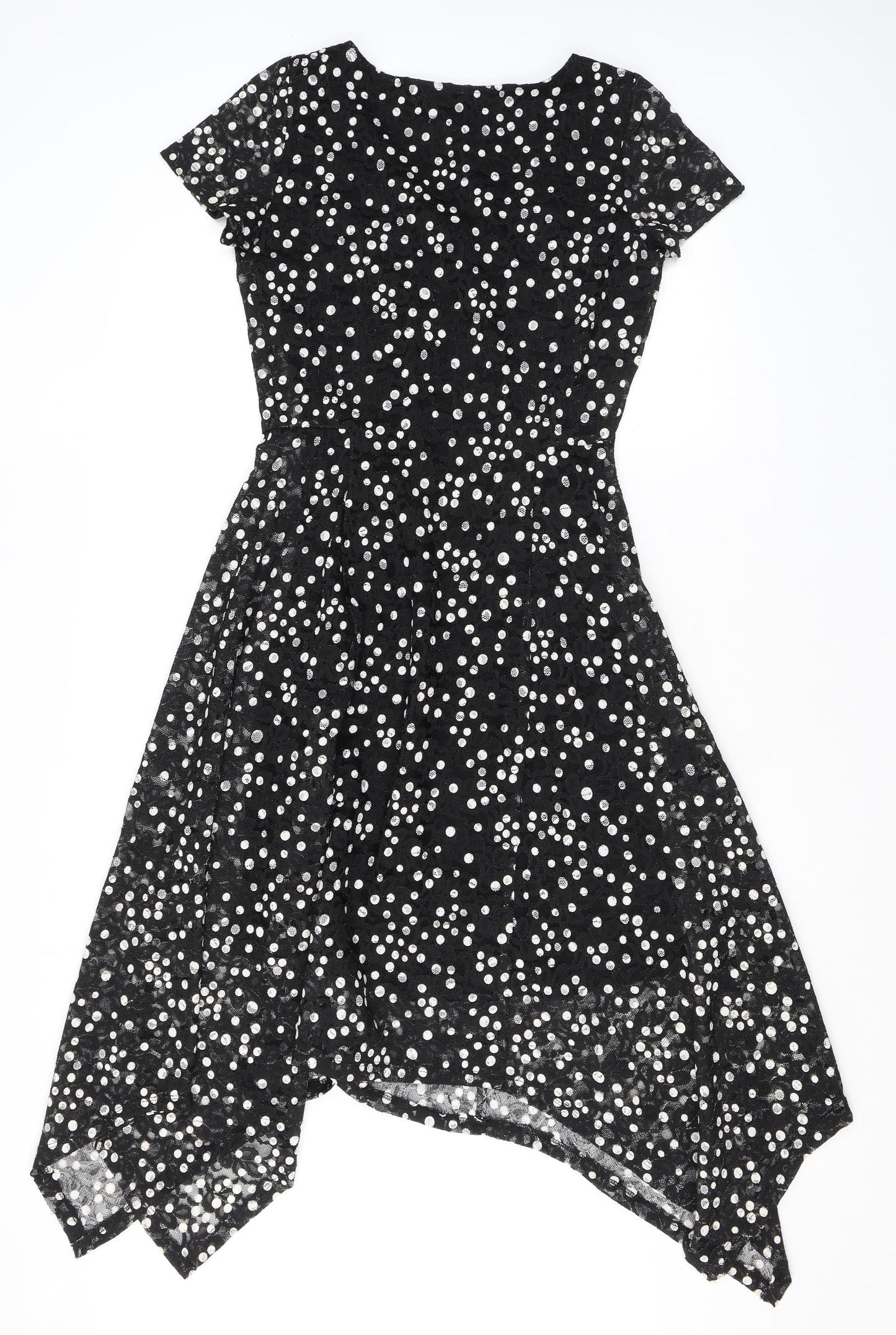 Ronni Nicole Womens Black Polka Dot Polyester Fit & Flare Size 12 V-Neck Pullover
