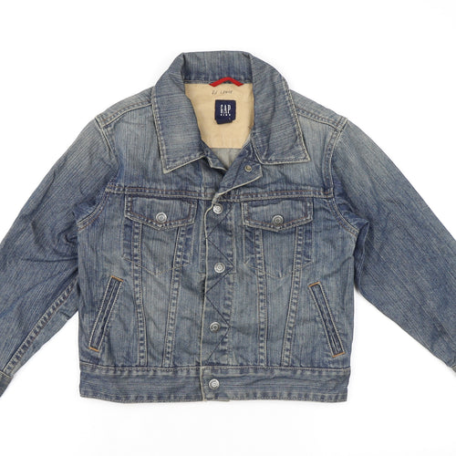 Gap Boys Blue Herringbone Basic Jacket Jacket Size 6-7 Years Button