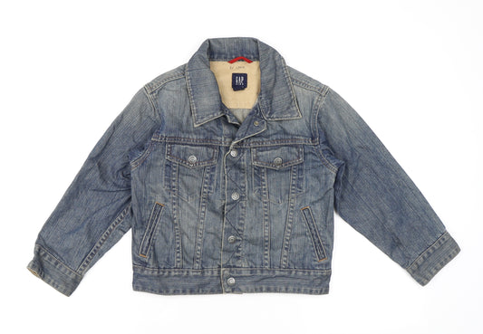 Gap Boys Blue Herringbone Basic Jacket Jacket Size 6-7 Years Button