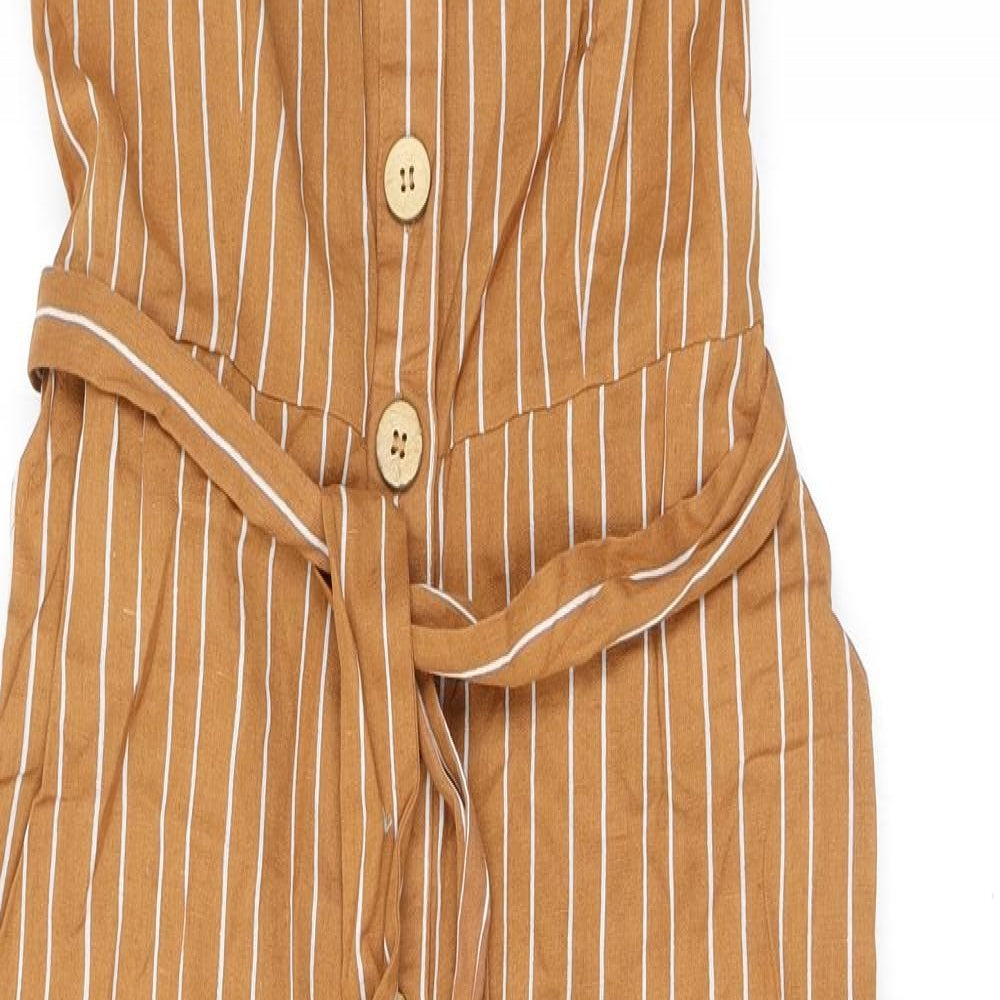 New Look Womens Brown Striped Viscose Jumpsuit One-Piece Size 12 L22 in Button