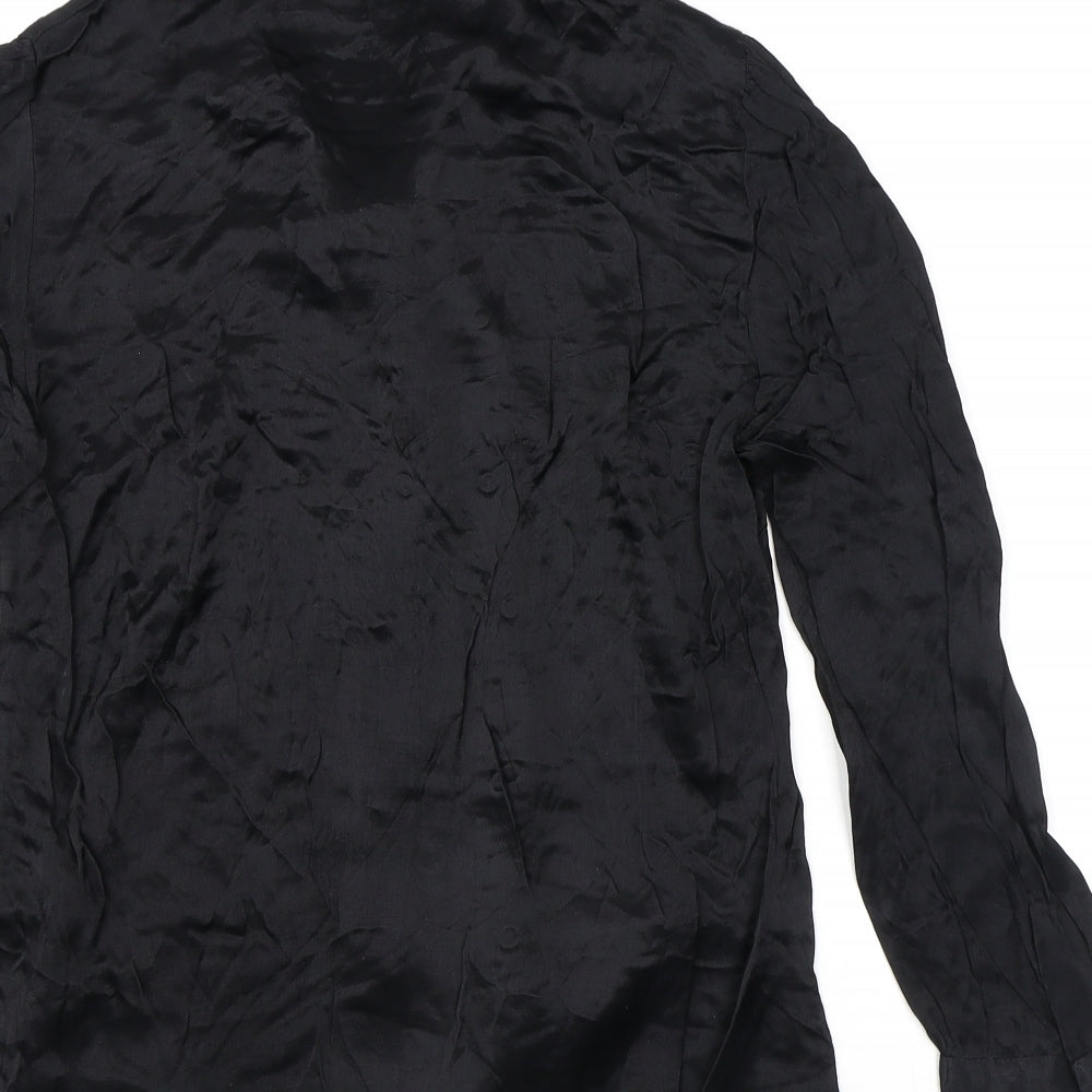 Zara Womens Black Viscose Basic Button-Up Size S High Neck