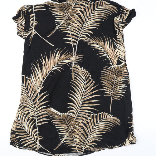 H&M Womens Black Geometric Linen T-Shirt Dress Size 8 V-Neck Pullover