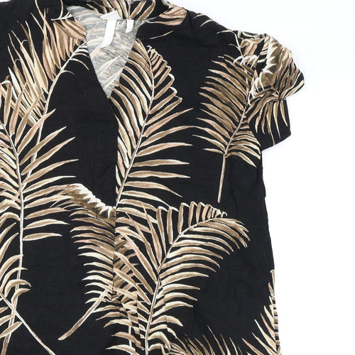 H&M Womens Black Geometric Linen T-Shirt Dress Size 8 V-Neck Pullover