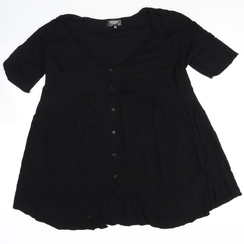 Missguided Womens Black Polyester Basic Button-Up Size 14 Scoop Neck