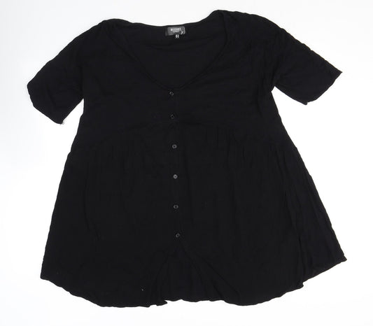 Missguided Womens Black Polyester Basic Button-Up Size 14 Scoop Neck