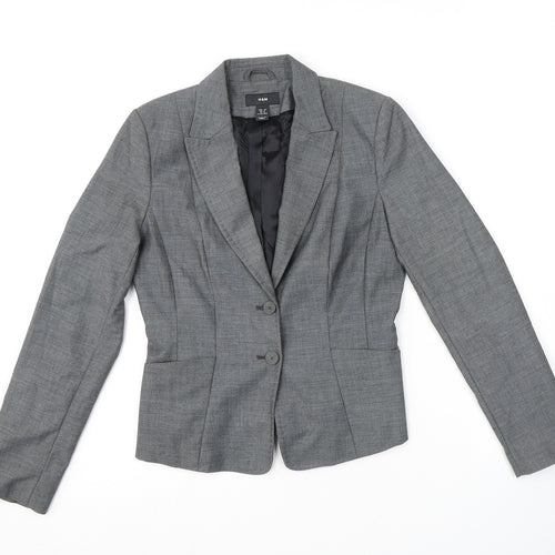 H&M Womens Grey Geometric Polyester Jacket Suit Jacket Size 10